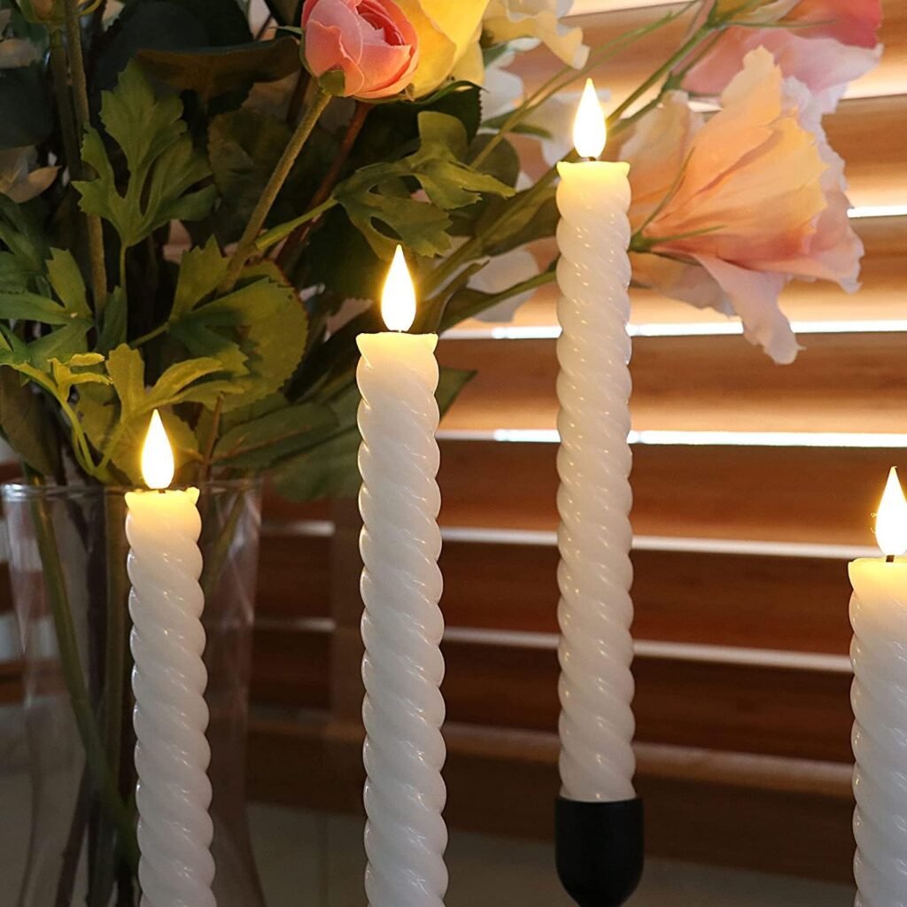 Witte LED dinerkaarsen set van 4 met ribbel design, warm wit licht, timer en afstandsbediening, 25 cm hoog