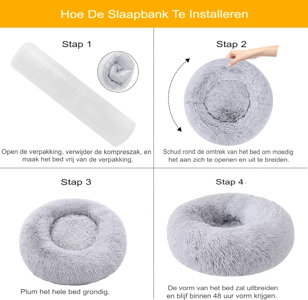 Donkergrijze pluizige kattenmand van 60 cm met zacht ligkussen en antislipbodem voor middelgrote en grote huisdieren