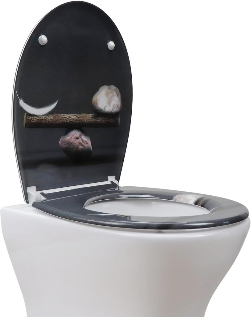 Toiletbril met softclose van duroplast met motief en snelsluiting voor topmontage
