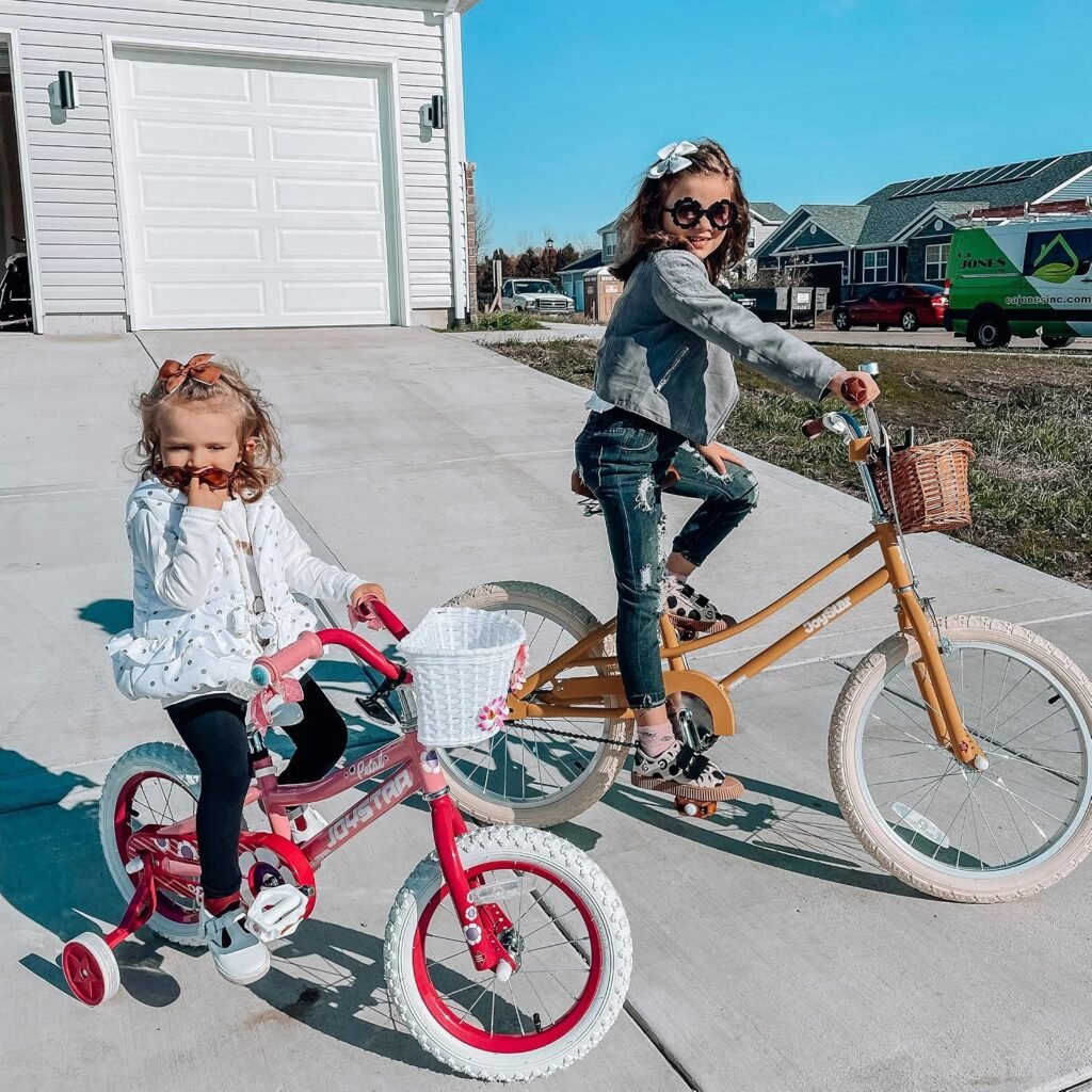 Meisjesfiets met zijwieltjes en mandje, kinderfiets van 12 tot 20 inch met verstelbaar zadel en zijstandaard