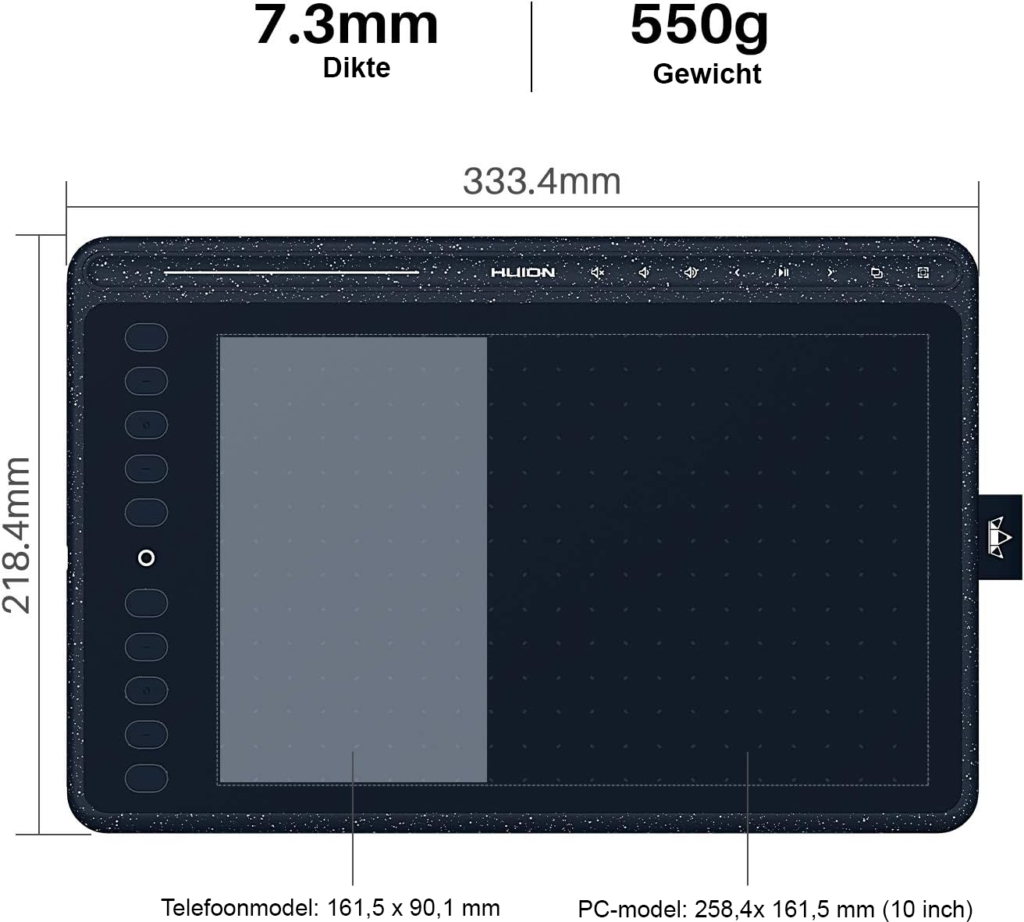 Tekentablet 10x6 inch sterrenblauw met batterijvrije stylus en multimedia toetsen