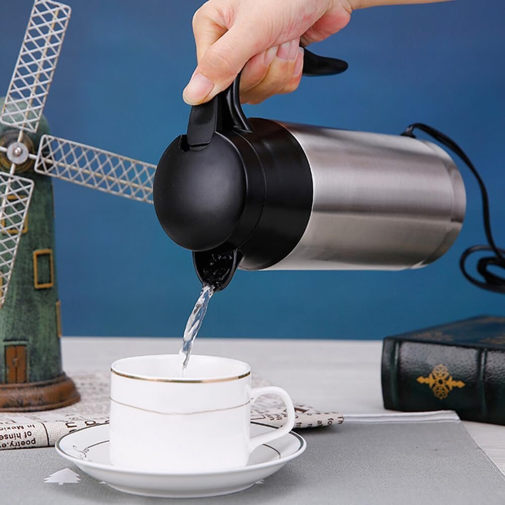 Auto waterkoker RVS 12V 750 ml voor auto en camping, draagbare reiswaterkoker via sigarettenaansteker