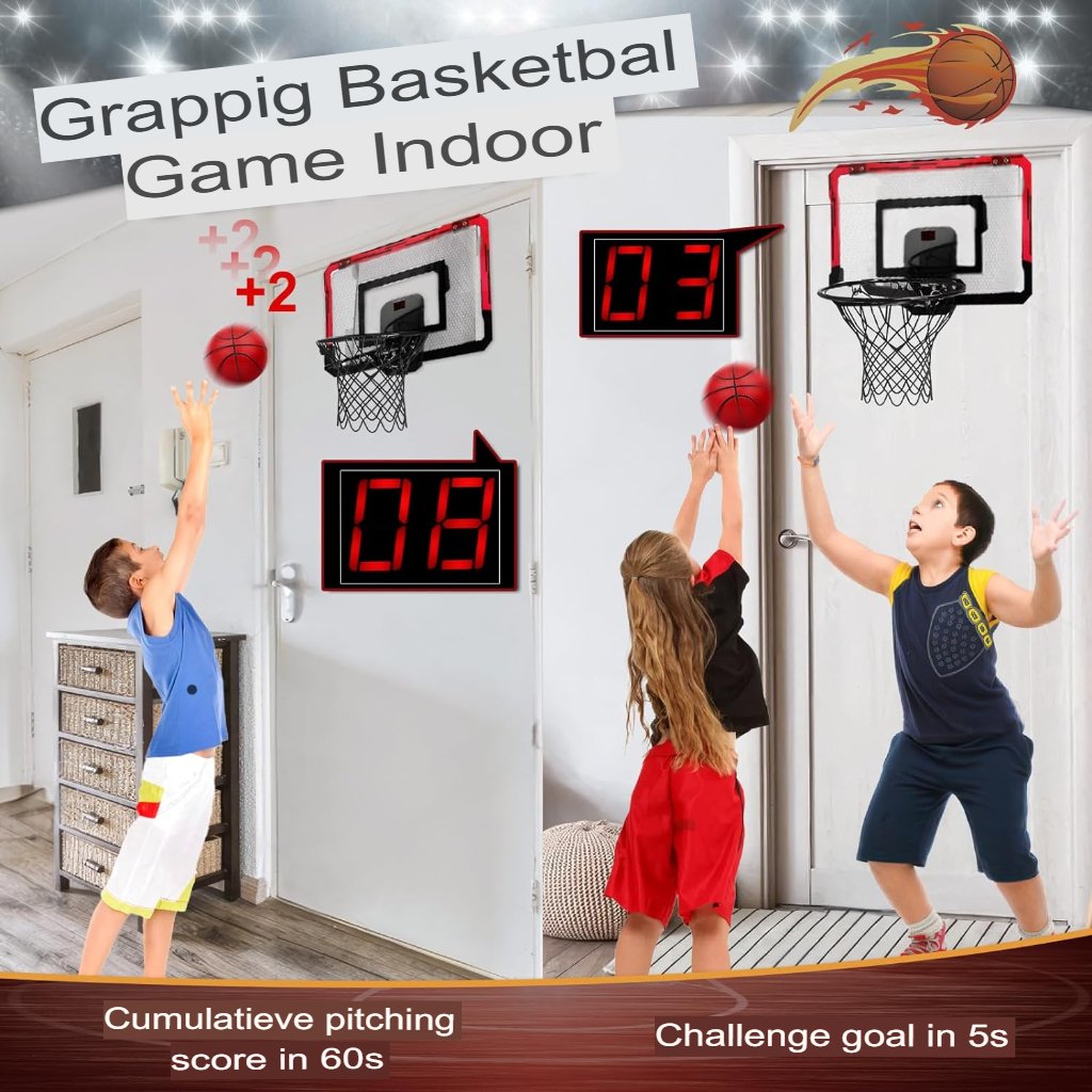 Mini basketbalkorf met automatische teruggave en bal voor indoor basketbal, geschikt voor kinderen en volwassenen