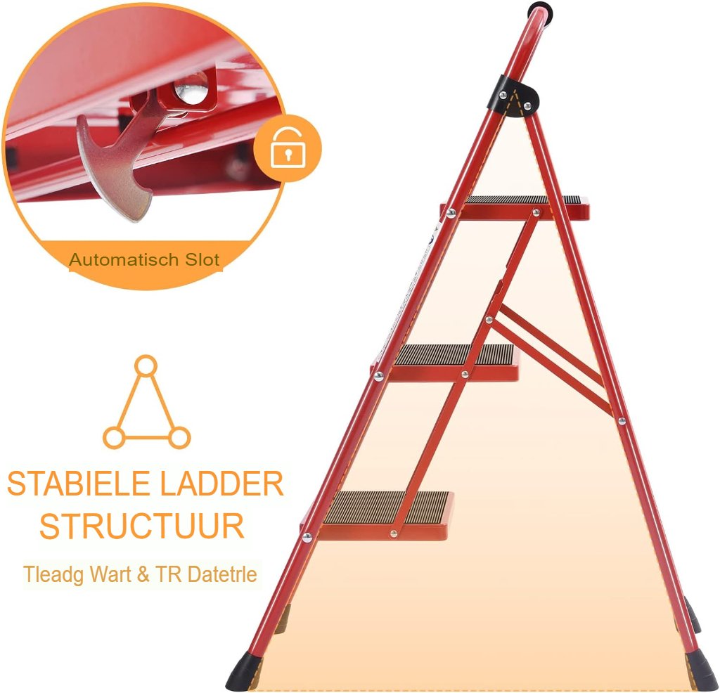 Vouwladder 3-traps, lichtgewicht en compact opvouwbare trapladder voor thuis, kantoor, tuin en garage