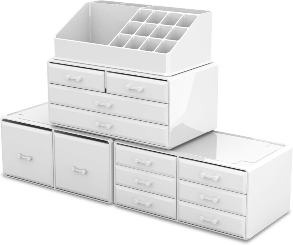 Make-up organizer met 12 opberglades in wit voor cosmetica, make-up en beautyaccessoires