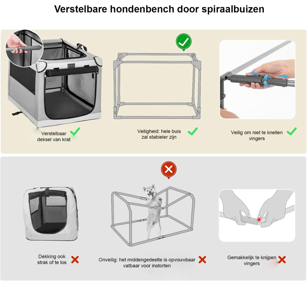 Vouwbare hondenbox voor middelgrote honden, grijs, met scheurvast gaasvenster en matrasbeschermer, maat L