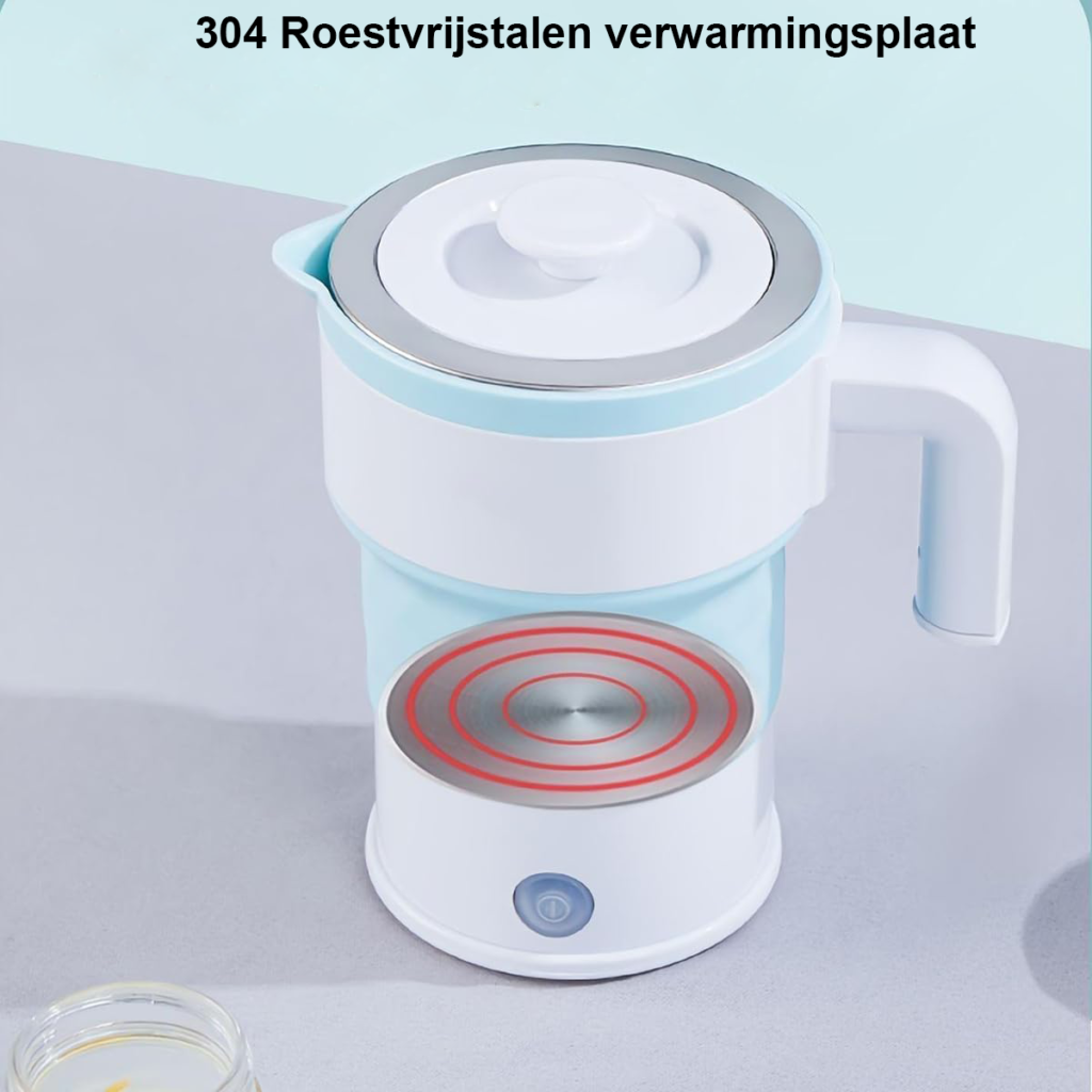 Opvouwbare elektrische waterkoker 0,7 liter, blauw, 600W, met 304 roestvrijstalen verwarmingselement, geschikt voor camping