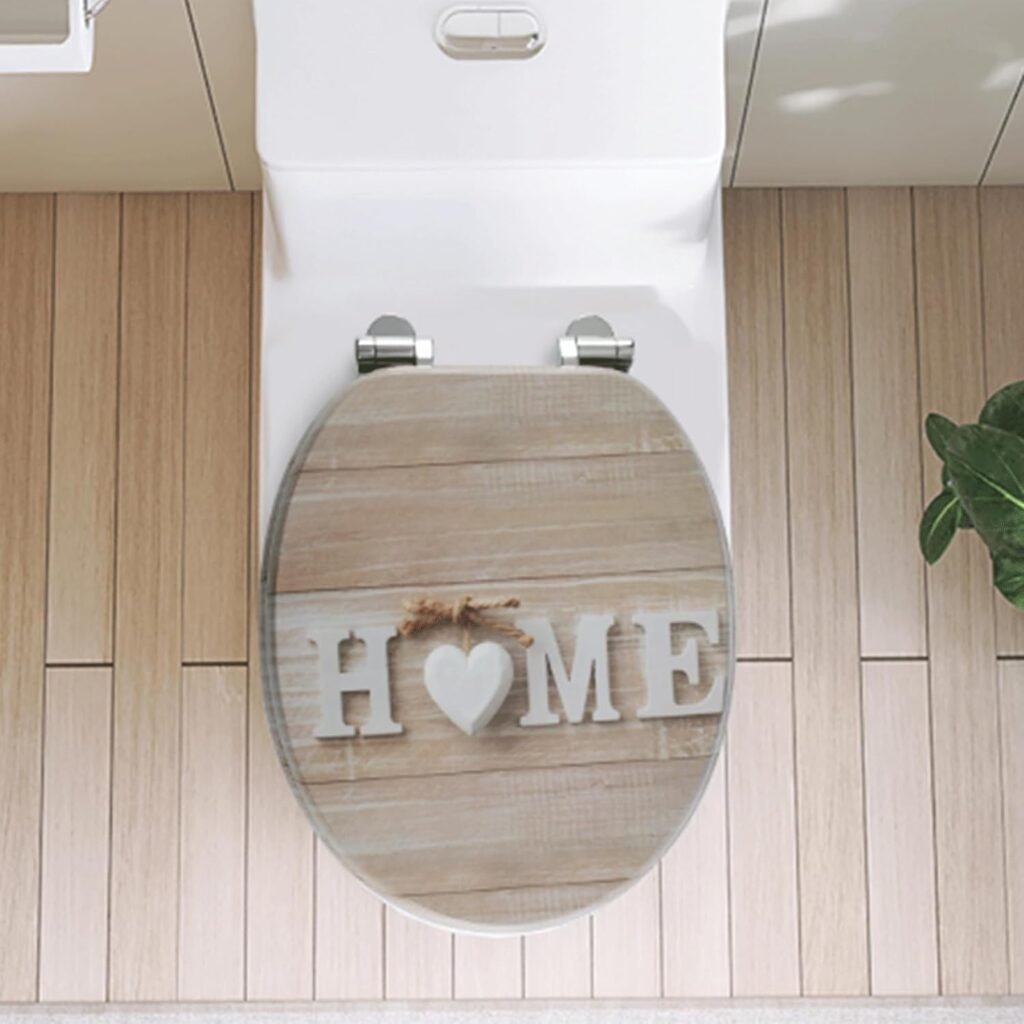 Houten toiletbril met softclose en quick release, verstelbare scharnieren en stille sluiting