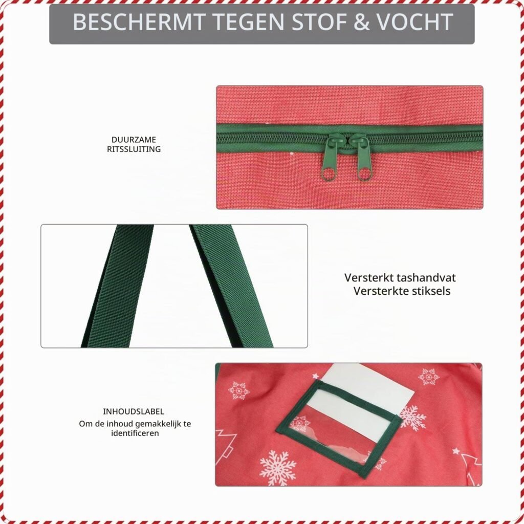 Waterdichte rode kerstboom opbergtas 9ft van 600D Oxford stof met handvatten en dubbele ritssluiting, 150 x 30 cm