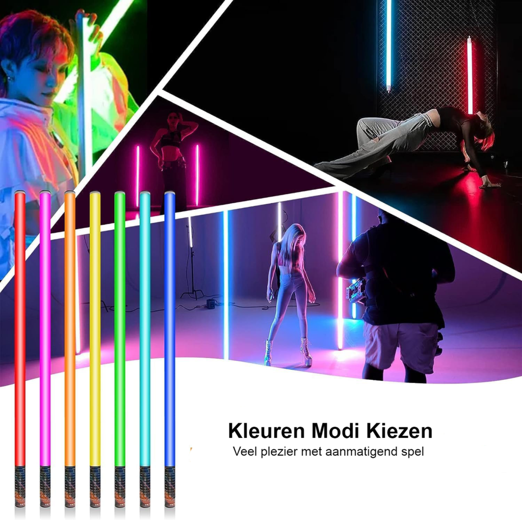 4-delige RGB LED videolichtset met uitschuifbaar statief van 120 cm, dimbare lichtstaven met ingebouwde batterij voor fotografie en streaming