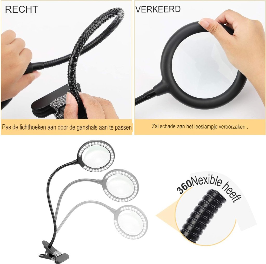 LED vergrootlamp met daglicht en instelbare lichtinstellingen voor lezen en precisiewerk