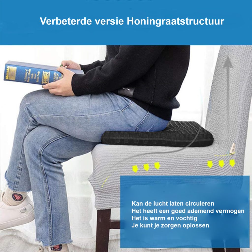 Gel zitkussen met ademend honingraatontwerp voor drukverlichting bij langdurig zitten, geschikt voor auto, kantoor, thuis en rolstoel