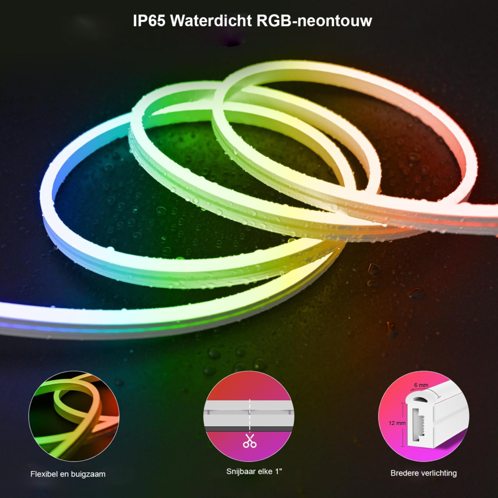 Neon LED strip 5 meter RGB met app-bediening, muzieksynchronisatie en IP65 waterdichte neonverlichting voor buiten