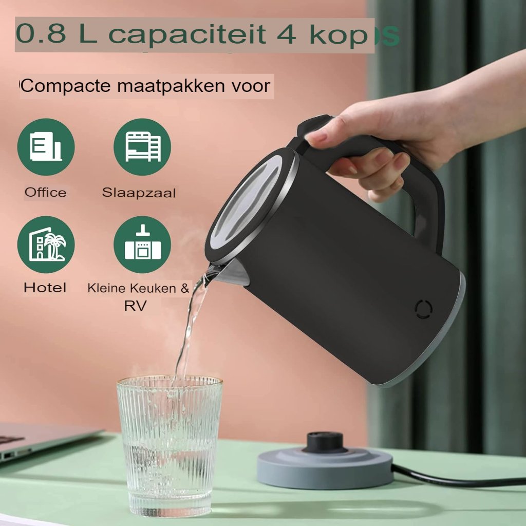 Draagbare reiswaterkoker voor onderweg, compacte mini waterkoker voor reizen en kamperen