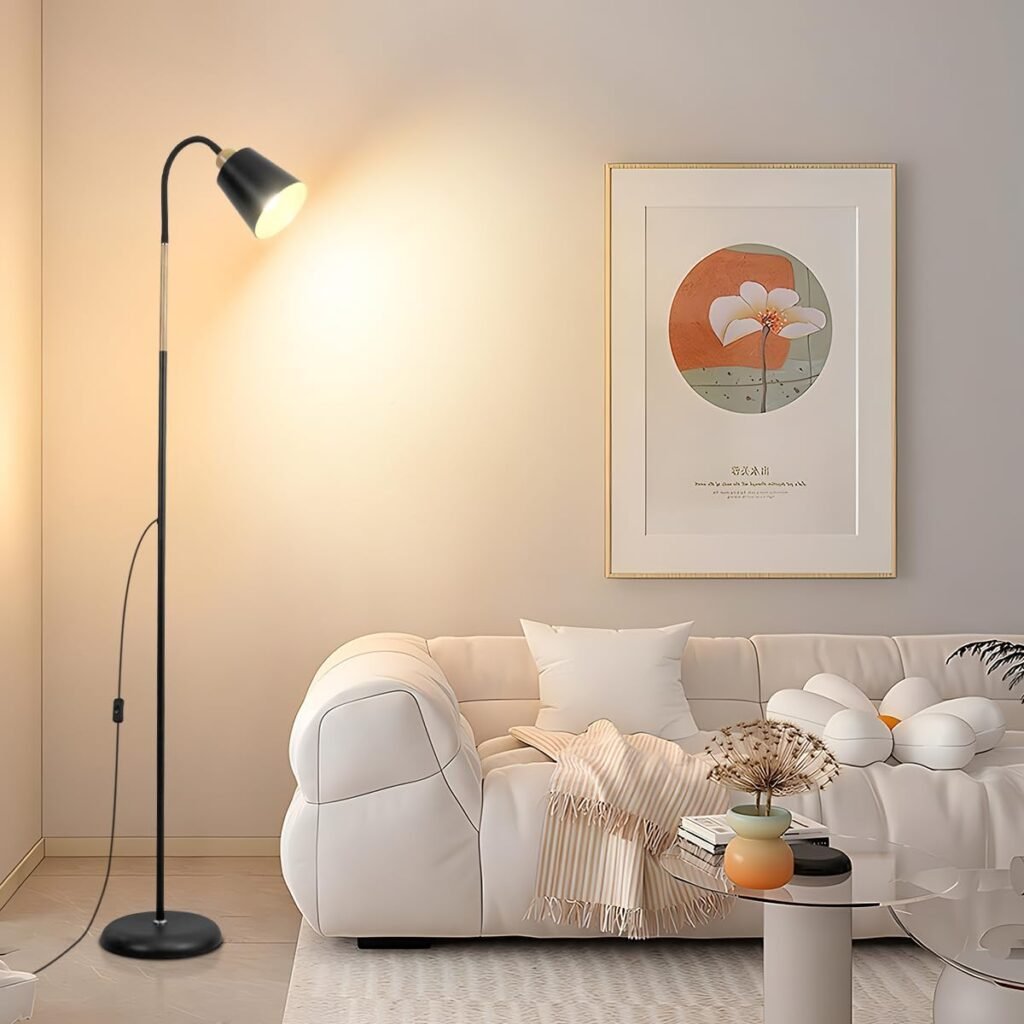Zwarte metalen vloerlamp E27 met 360° draaibare fitting, 159 cm hoog, voor woonkamer en slaapkamer