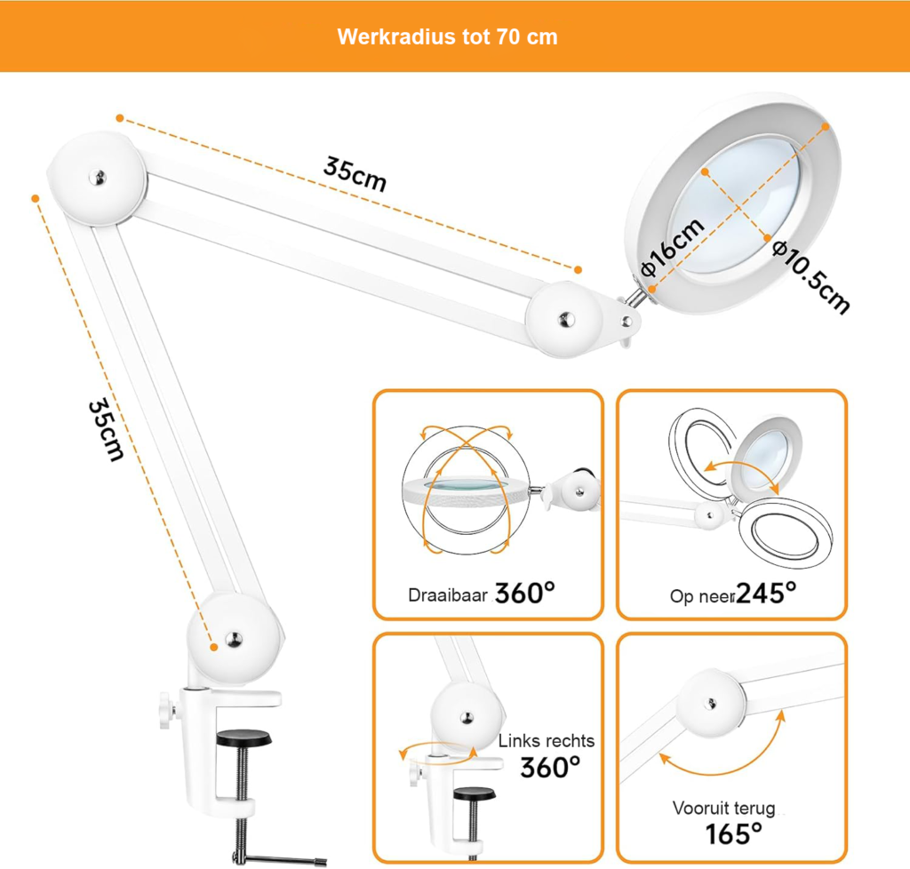 LED vergrootlamp met loep en verstelbare LED-verlichting voor werk en hobby