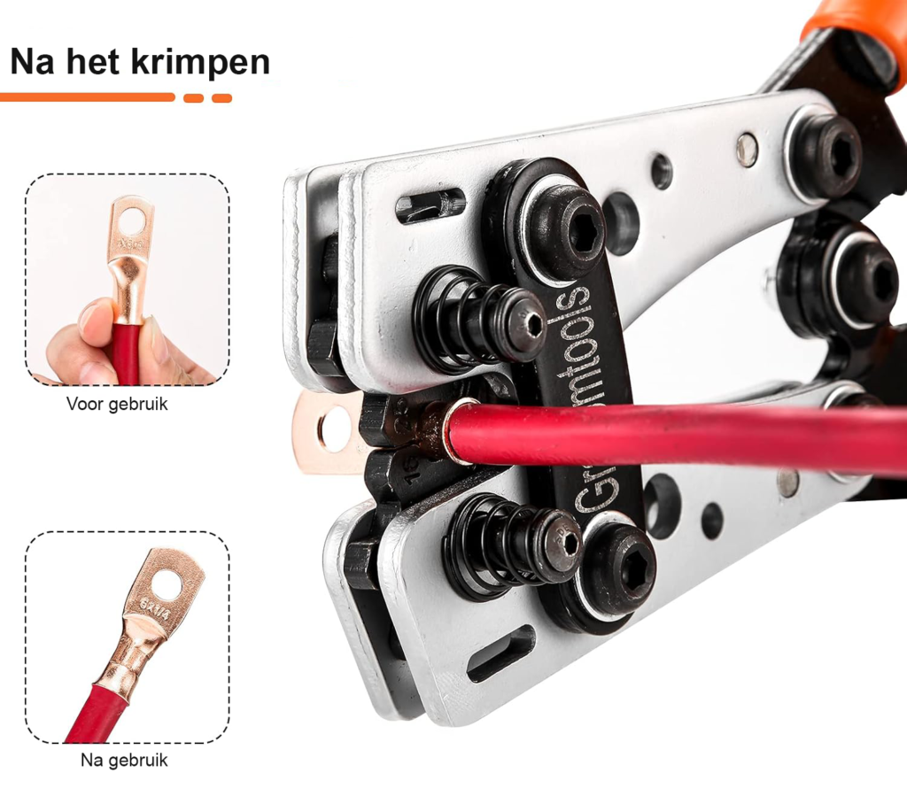 Krimptang voor kabelschoenen AWG 1/0-10 voor elektrische kabels, accuklemmen en koperen kabelschoenen