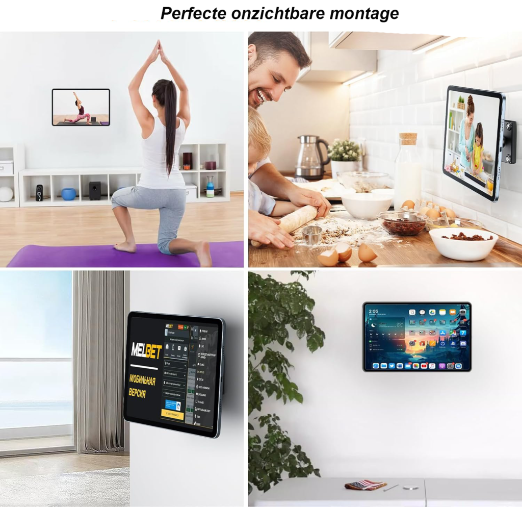 Magnetische tablethouder met 360° draaibare boorvoet voor iPad en tablet, geschikt voor wand- en kastmontage