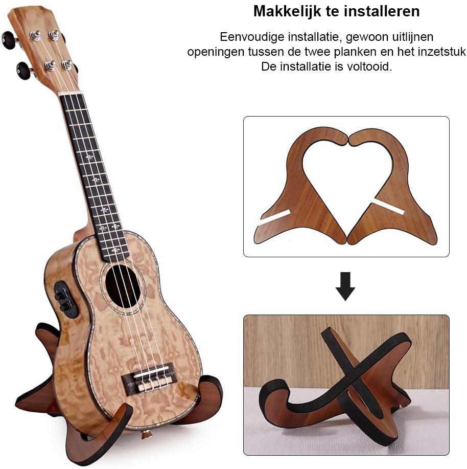 Opvouwbare ukelele- en mandolinestandaard met verstelbare neksteun en beschermende rubberen bekleding