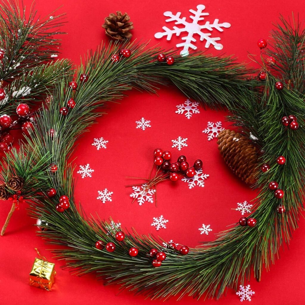 Kunstmatige hulstbessen 10 mm op draad voor kerstdecoratie en bloemkransen