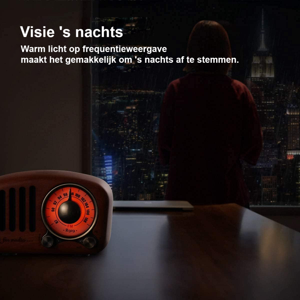 Draagbare retro houten FM-radio in kersenhoutlook met Bluetooth, MP3-speler, SD-kaart en AUX-aansluiting