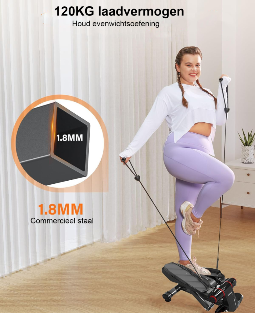 Mini stepper met elastische touwen en LCD-display voor fitness en been- en biltraining thuis