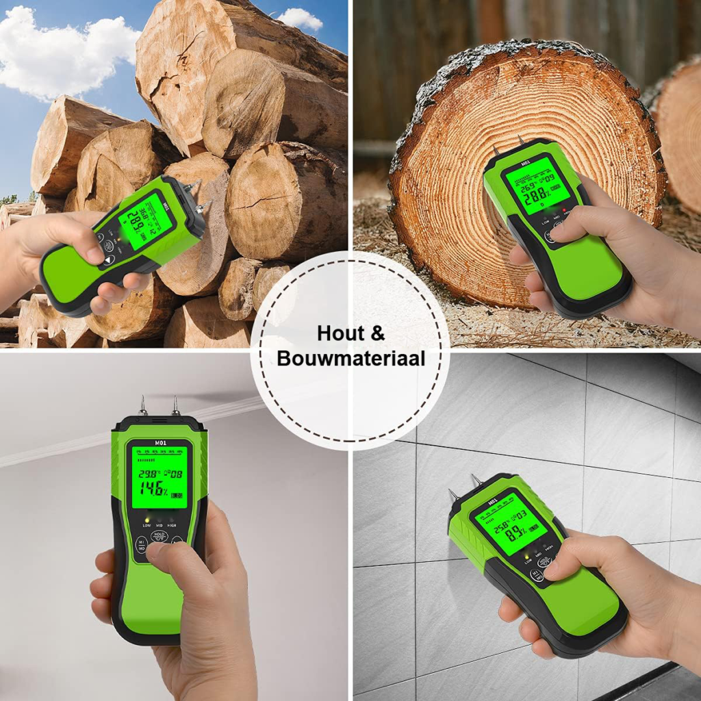 Digitale houtvochtmeter voor nauwkeurige vochtmeting in hout bij timmerwerk en houtbewerking