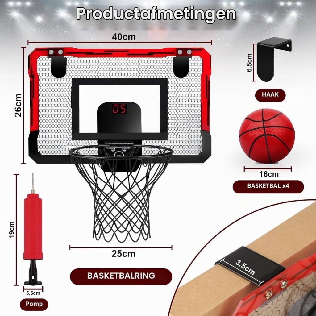 Basketbalkorf met verstelbare hoogte, automatische balterugvoer, bal en standaard voor binnen en buiten