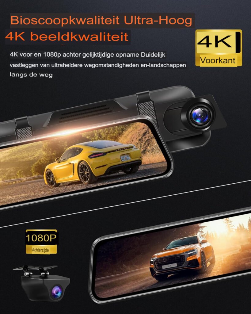 Spiegel dashcam met achteruitrijcamera, IPS-touchscreen, nachtzicht en loopopname voor de auto