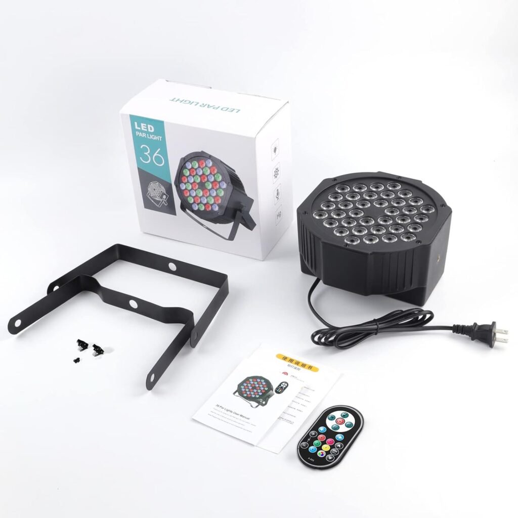 Set van 4 RGB LED disco spotlights met 36 leds, DMX512, afstandsbediening en geluidsbesturing voor feestverlichting