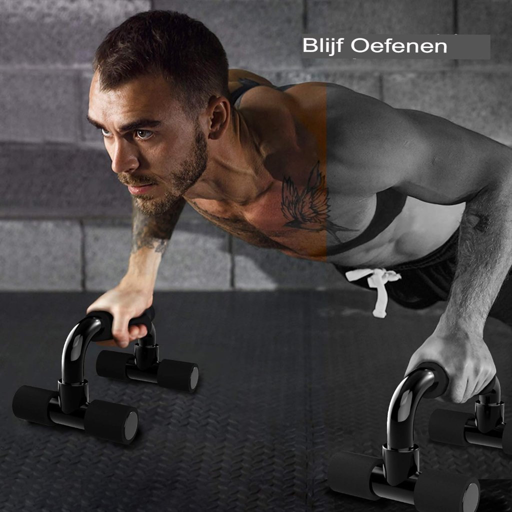 Push-up stands zwart met ergonomische handgrepen voor push-up training