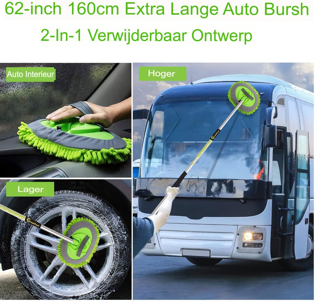 Telescopische Autowasborstel - Auto Reinigingsset met Waterdoorlatende Borstel - Autopoetsborstel voor Auto en Vrachtwagen - 62 Inch (157 cm) lang