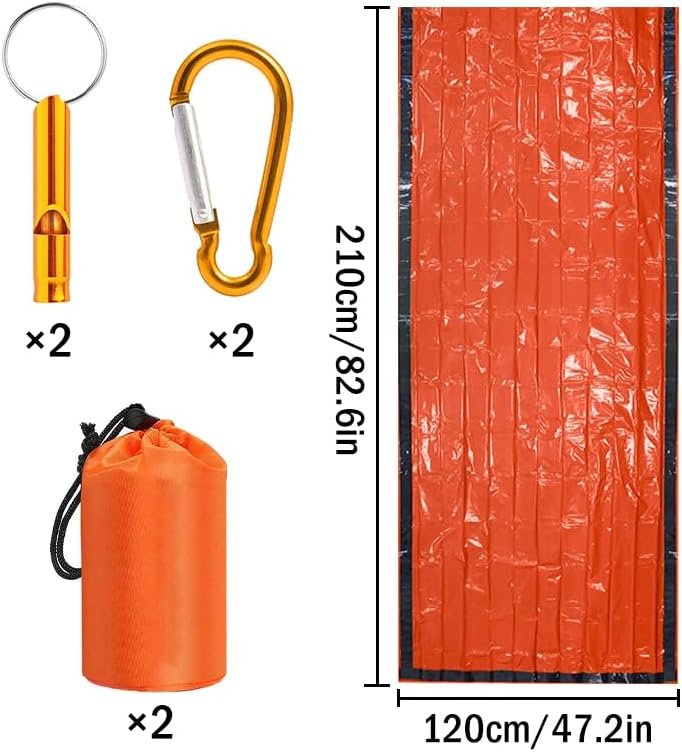 Set van 2 oranje noodslaapzakken, isolerende warmtedekens voor EHBO, overleving, kamperen en wandelen