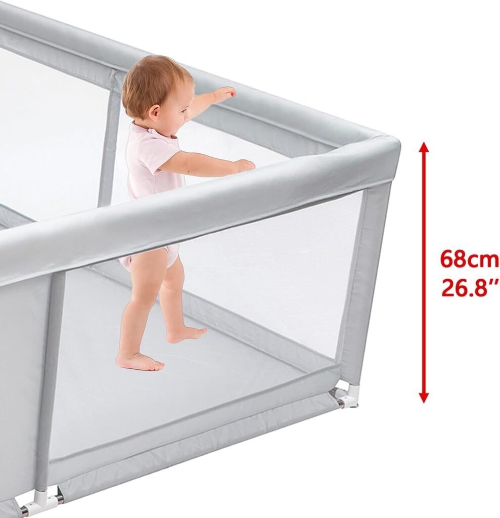 Grote baby speelpen 180x200 cm met antislipbodem, ademend mesh en ronde ritsdeur voor baby’s en peuters