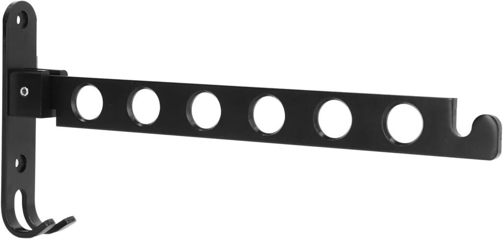 Opvouwbare zwarte wandhanger met 6 haken, 90° inklapbaar kledingdroogrek van 31 x 14,5 cm