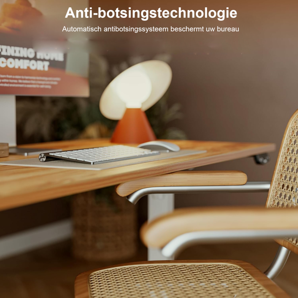 Elektrisch verstelbaar sta bureau 120 x 60 cm in lichtbruin met geheugenfunctie en anticollisiesysteem