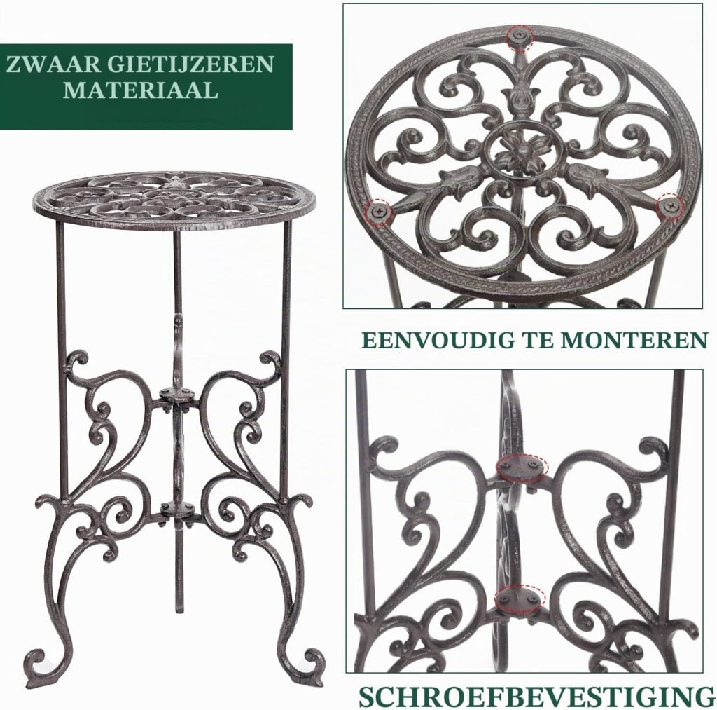 Gietijzeren plantenstandaard van 49,4 cm hoog in vintage rustieke stijl voor binnen en buiten
