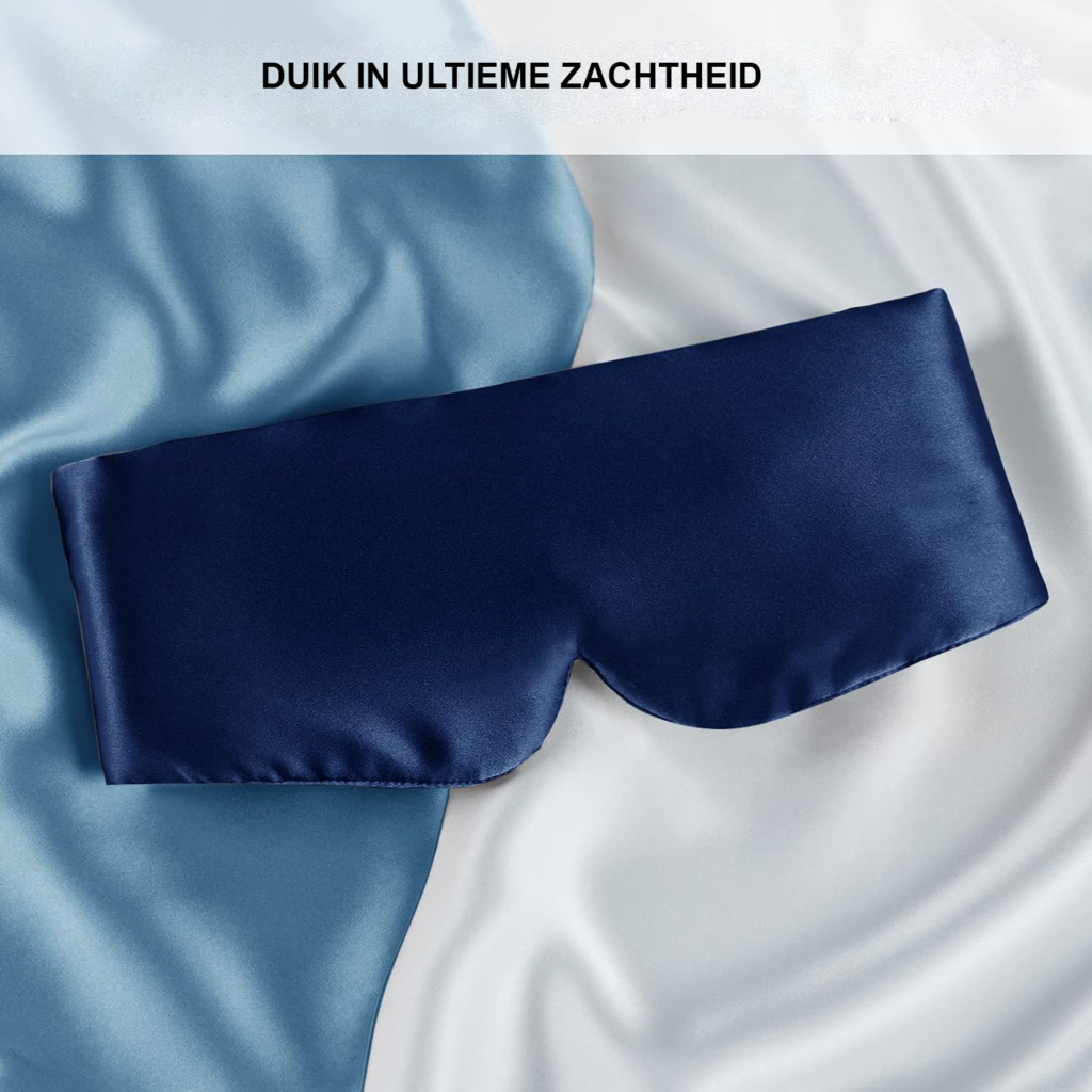 Zijden slaapmasker met verstelbare hoofdband, groot oogmasker voor mannen en vrouwen, marineblauw