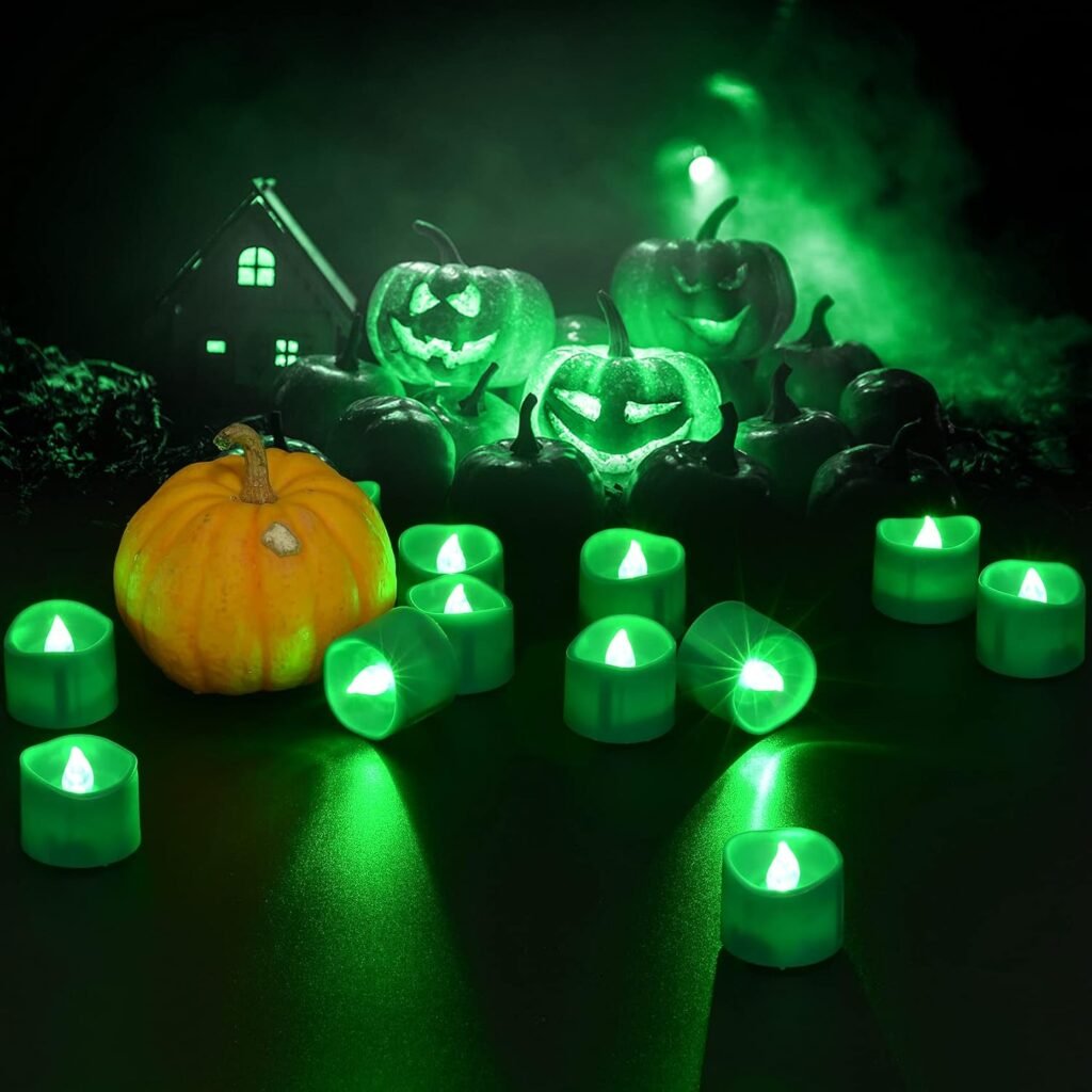 Groene LED waxinelichtjes set van 12 met flikkerend kaarslicht en timer op batterij
