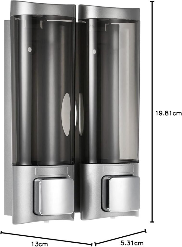 Dubbele zeepdispenser voor wandmontage met 2 reservoirs van 200 ml voor shampoo, zeep en douchegel