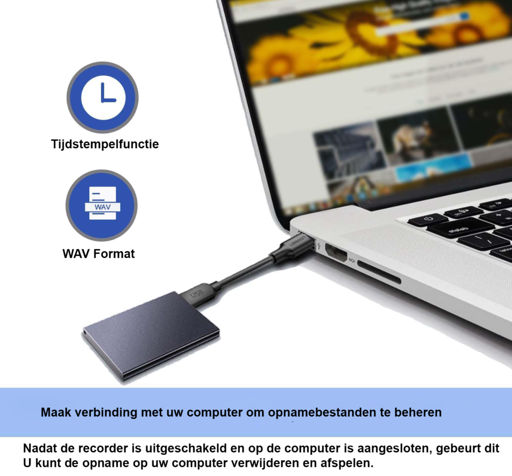 64GB draagbare digitale dictafoon met stembediening en 60 uur batterijduur voor colleges en vergaderingen