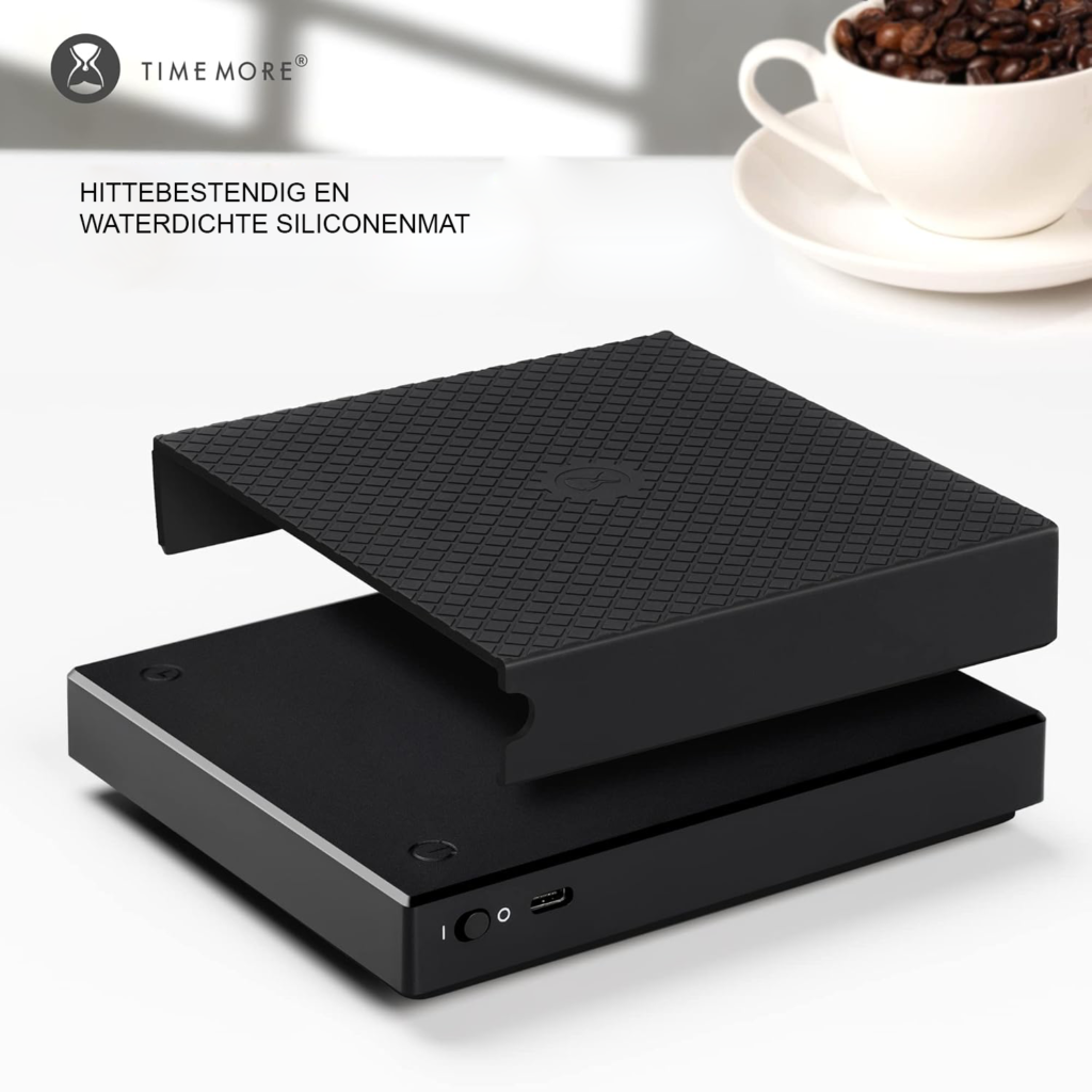 Digitale koffieweegschaal met timer, 0,1 g nauwkeurigheid, flowmeting en capaciteit tot 2000 g in zwart