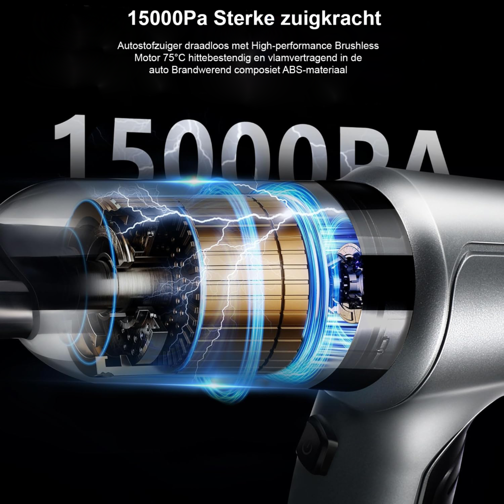 Draadloze handstofzuiger 15000 Pa, 3-in-1 oplaadbare mini stofzuiger met borstelloze motor voor auto, huis en kantoor