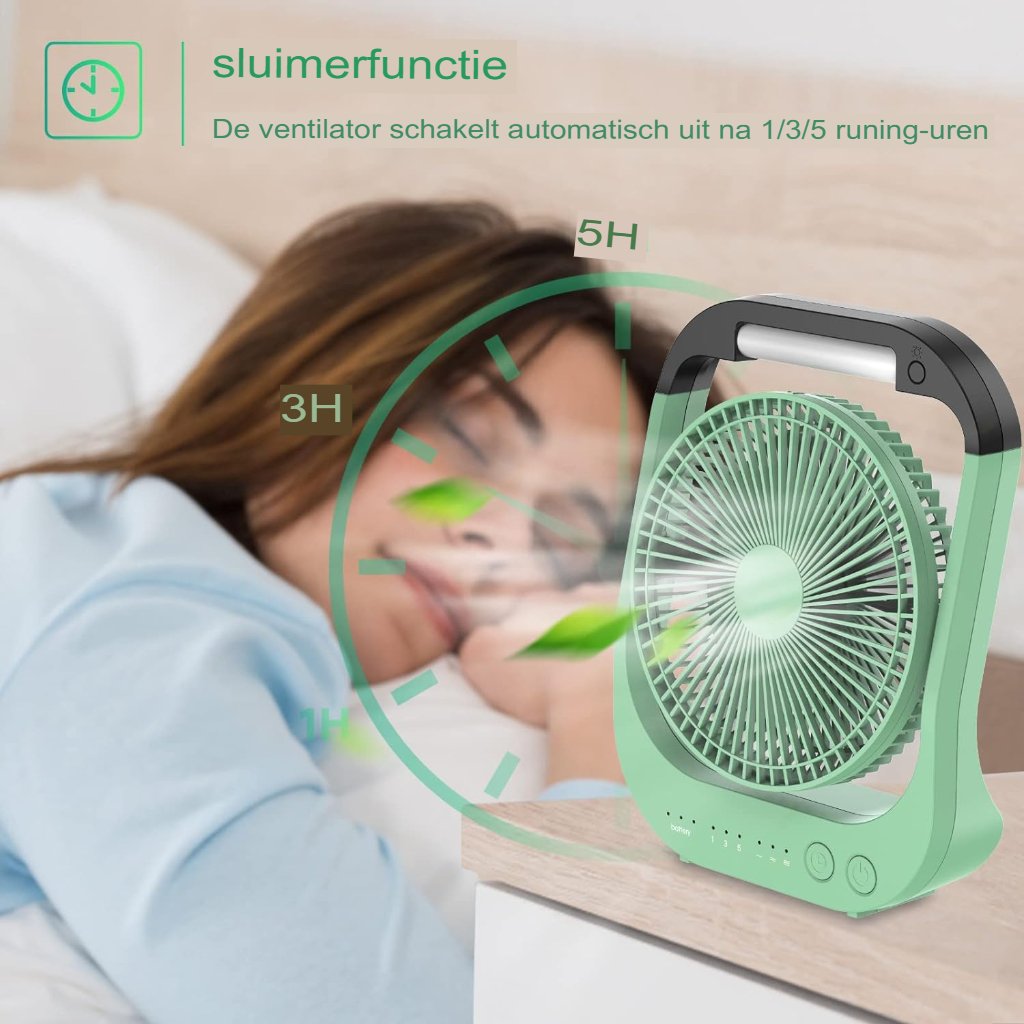 USB bureaustandaardventilator 10.000 mAh met LED-verlichting, 4 snelheden en timer