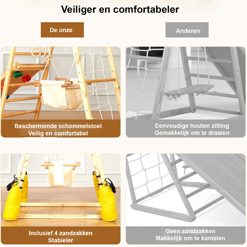 Houten Montessori schommel en glijbaan voor kinderen van 2-5 jaar