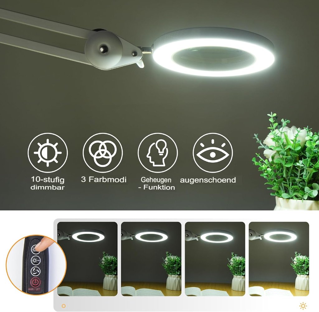 LED vergrootlamp met loep en verstelbare LED-verlichting voor werk en hobby