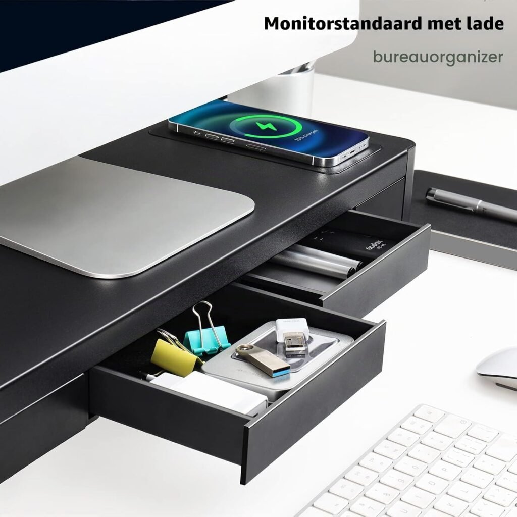 Monitorstandaard met USB-poorten, ergonomische monitorverhoger voor computer met geïntegreerde USB-aansluitingen