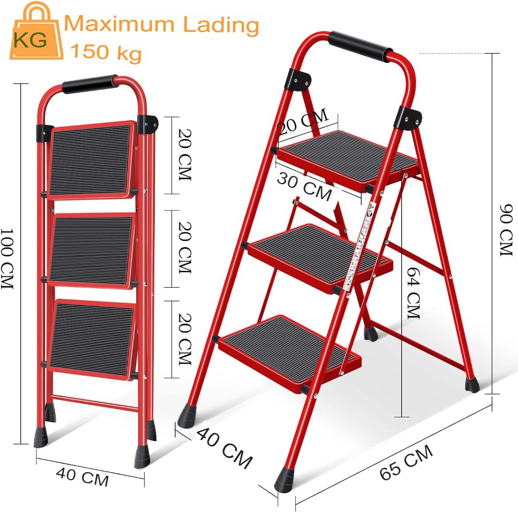 Vouwladder 3-traps, lichtgewicht en compact opvouwbare trapladder voor thuis, kantoor, tuin en garage