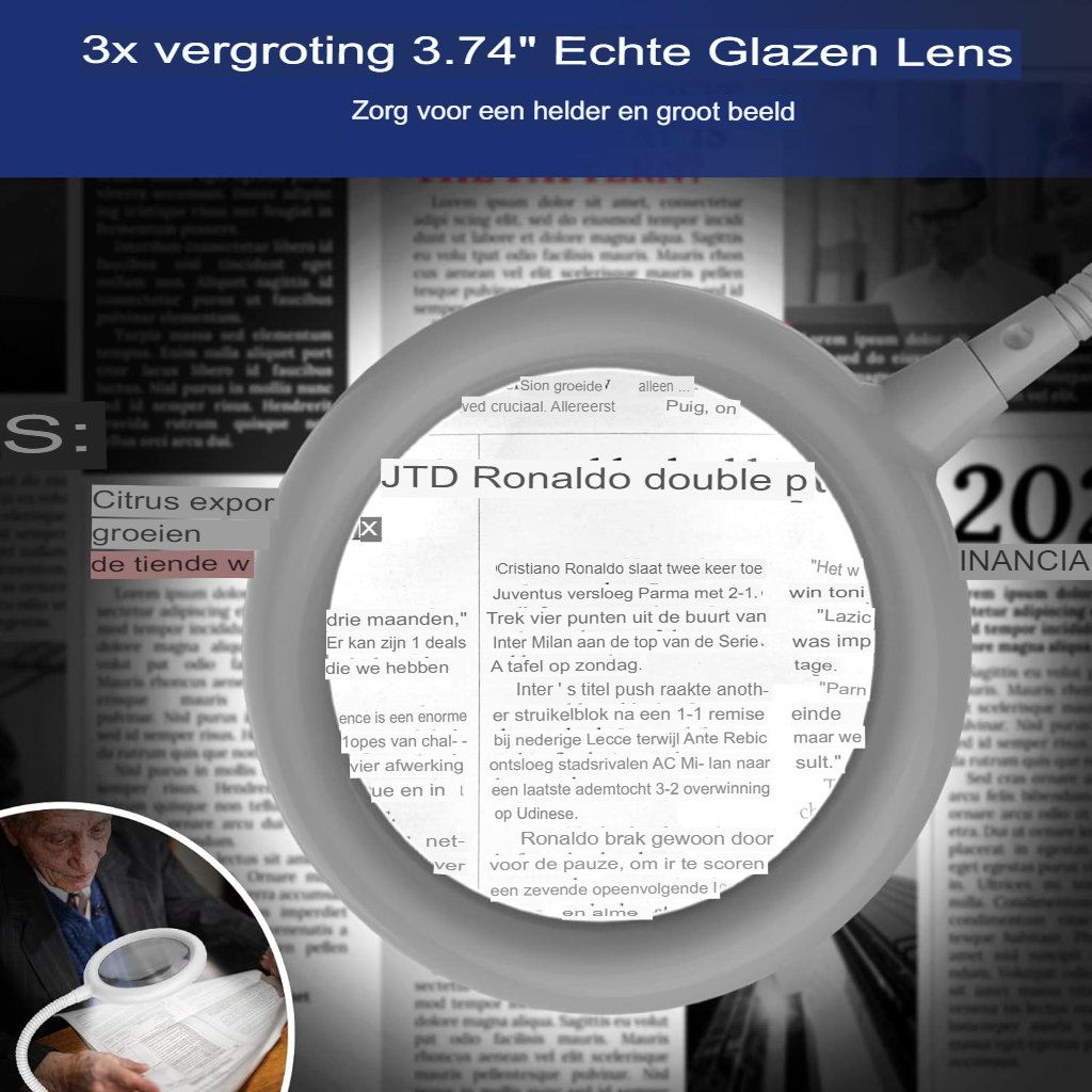Loeplamp met USB-klem, 3x vergroting en LED-verlichting