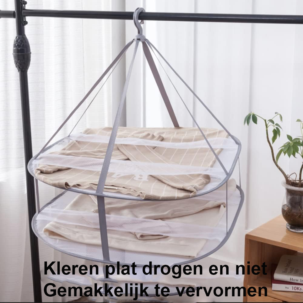 Opvouwbaar kleding droogrek met 2 lagen en winddichte sluitband voor binnen en buiten